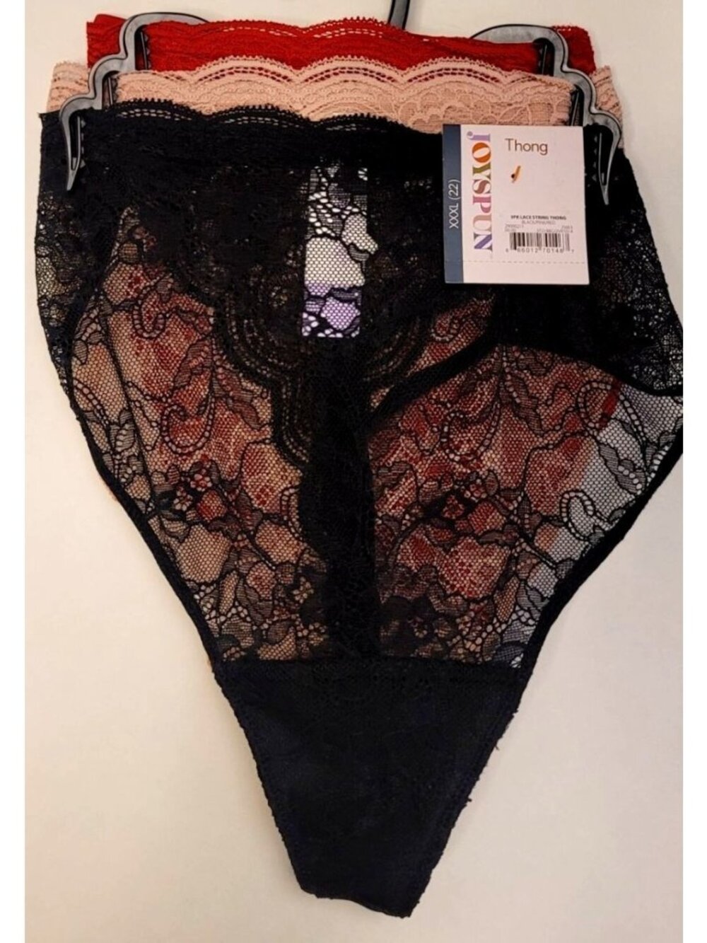 Joyspun Pack of 3 Lace String Thong Panties Size XXXL Black Pink Red Sexy Dainty